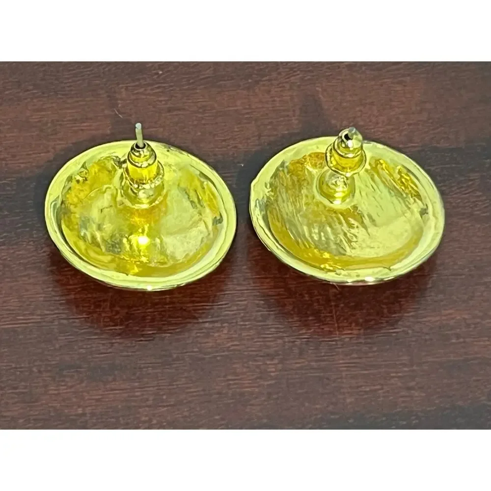 VTG Hot Pink Enamel 80s Earrings Gold Tone Round Studs Statement Barbie